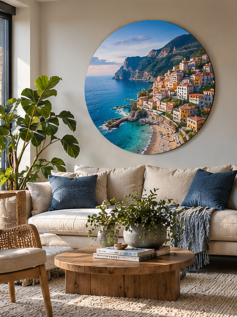 Vakantiefoto als kleurrijke blikvanger in een modern interieur