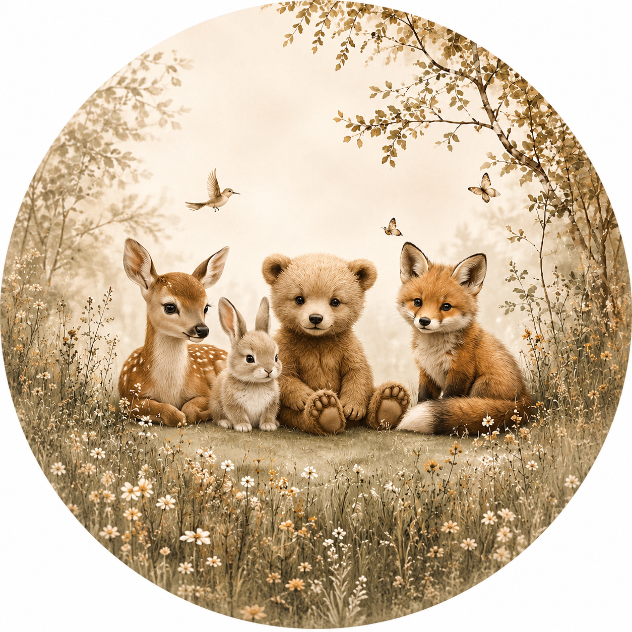 Muurcirkel babykamer met dieren in het bos